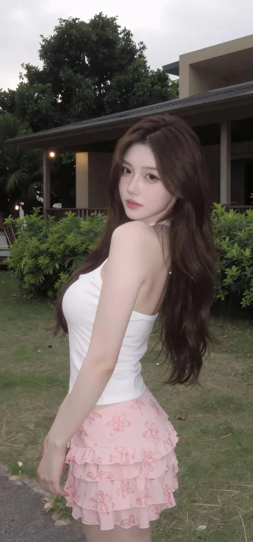 清纯长发美女手机壁纸｜户外庭院背景图片 - iOS适配「哲风壁纸」