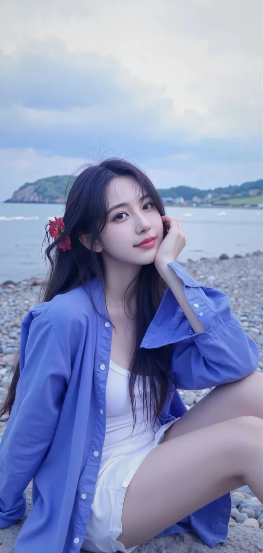 长发美女手机壁纸｜海边背景图片 - 温柔气质少女「哲风壁纸」