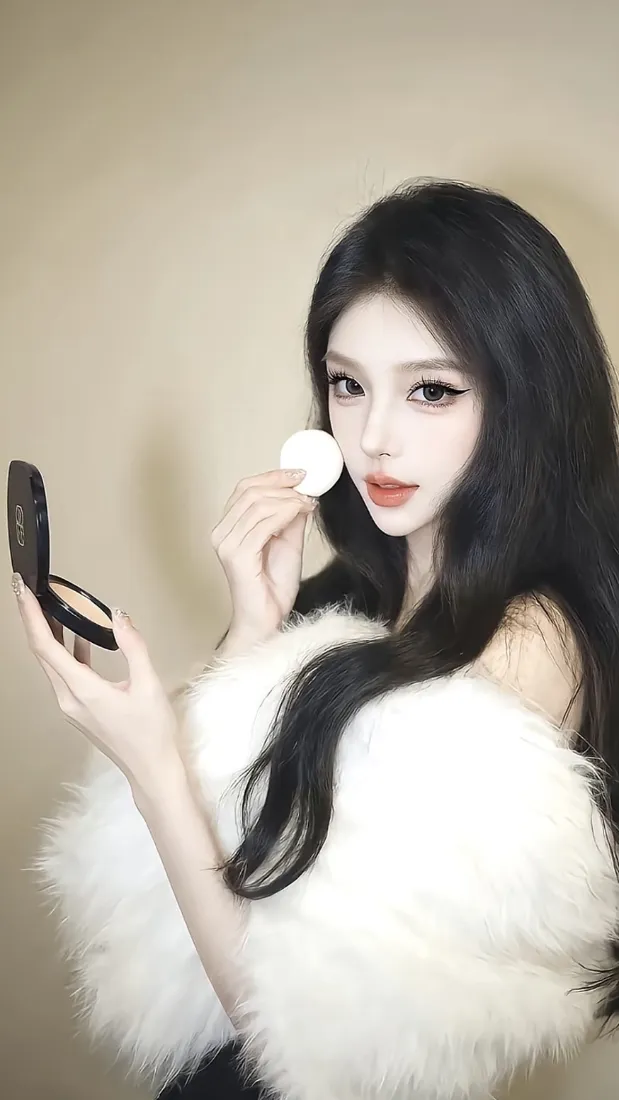 黑发美女手机壁纸｜ios背景图片 - 补妆御姐「哲风壁纸」