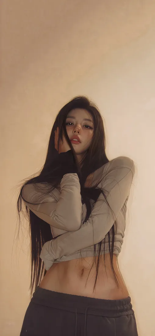 长发美女手机壁纸｜纯色背景图片 - 气质辣妹「哲风壁纸」