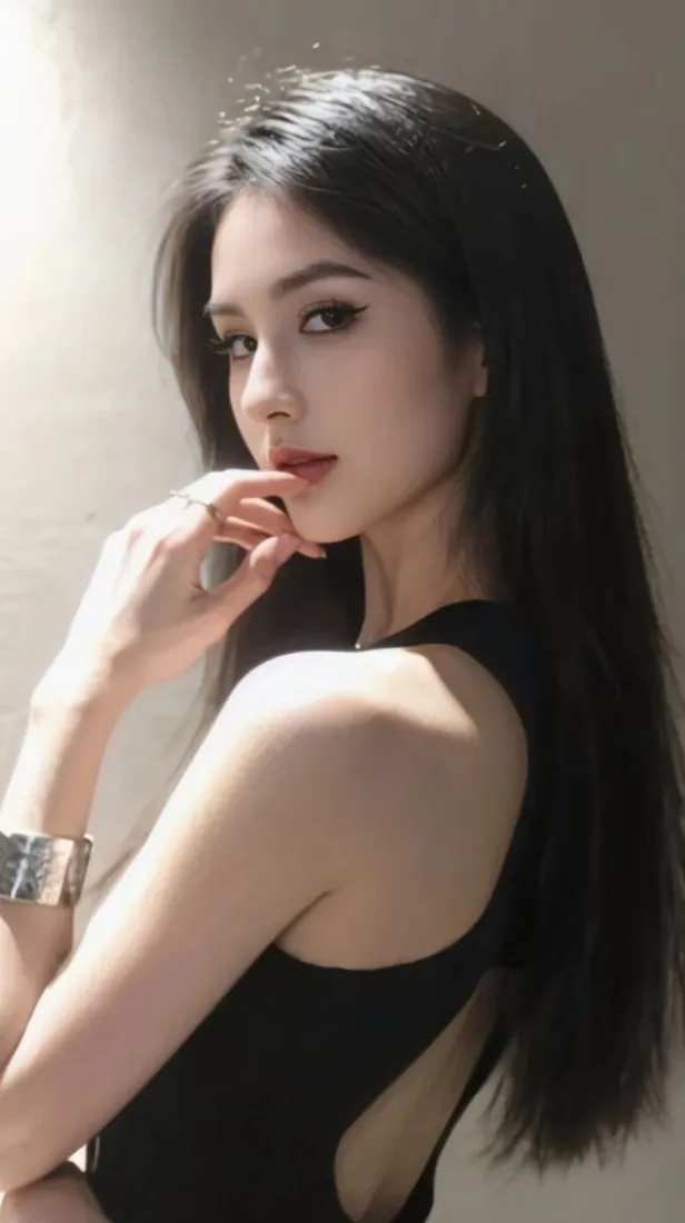 黑发美女手机壁纸｜纯色背景图片 - iOS「哲风壁纸」