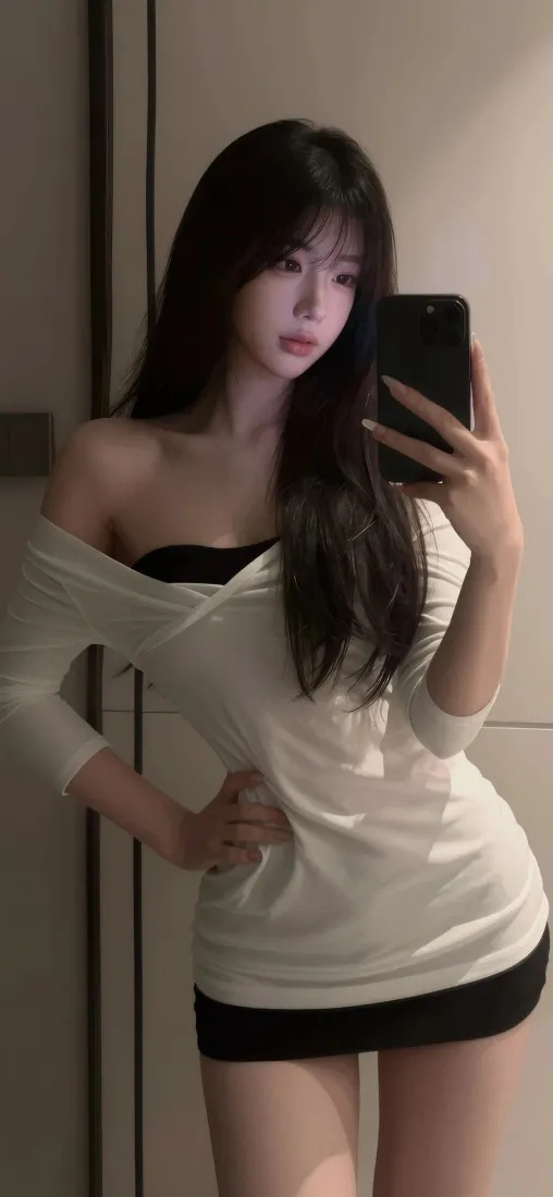 纯欲长发美女手机壁纸｜简约室内背景图片 - 对镜自拍「哲风壁纸」