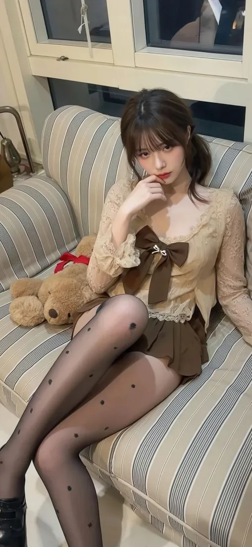 甜美美女手机壁纸｜室内背景图片 - 波点黑丝「哲风壁纸」