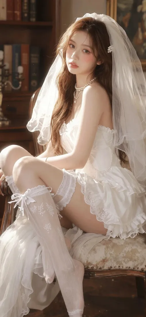 纯欲婚纱美女手机壁纸｜复古暖光室内背景图片 - Ios「哲风壁纸」