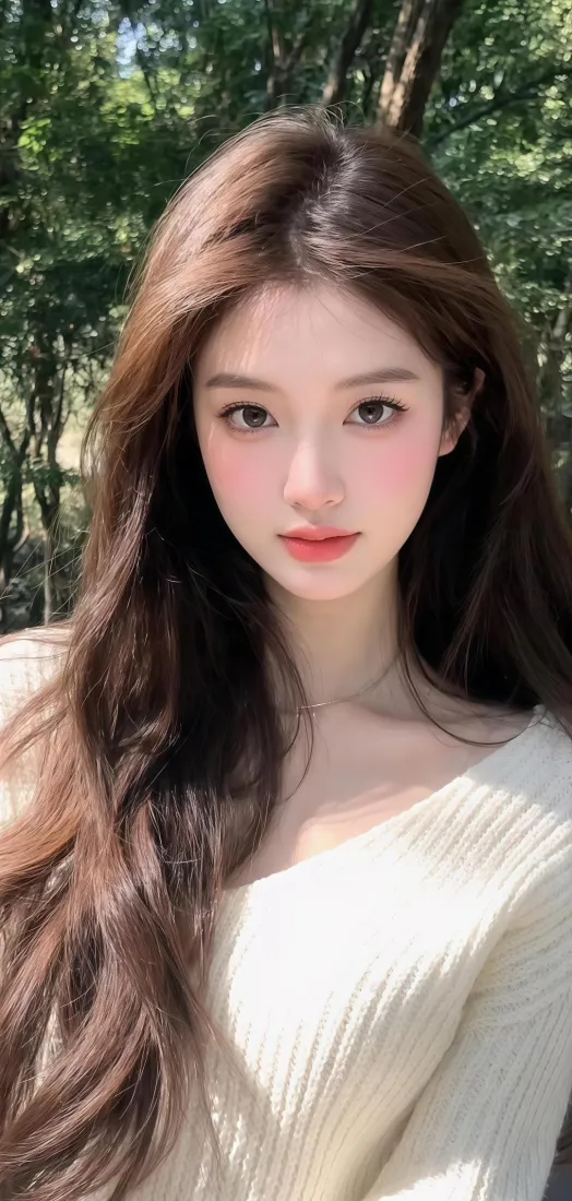 清纯长发美女手机壁纸｜户外绿植背景图片 - iOS「哲风壁纸」