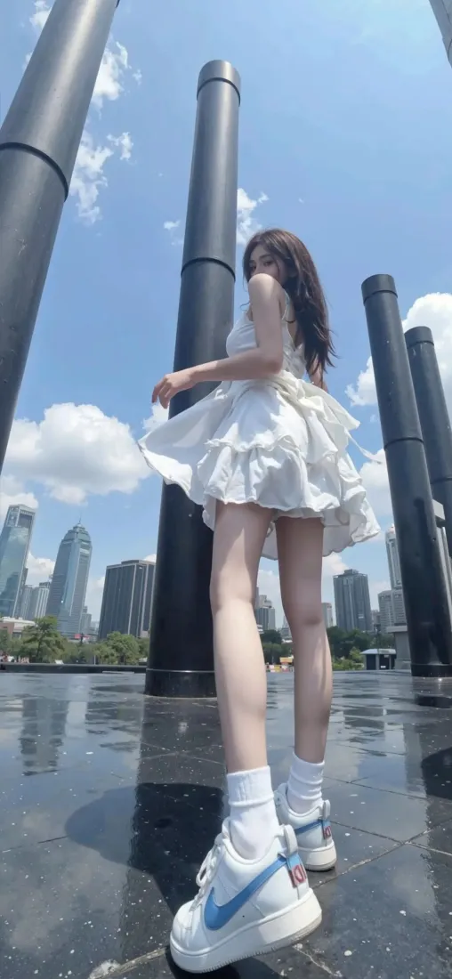 白衣美女手机壁纸｜户外城市背景图片 - iOS「哲风壁纸」