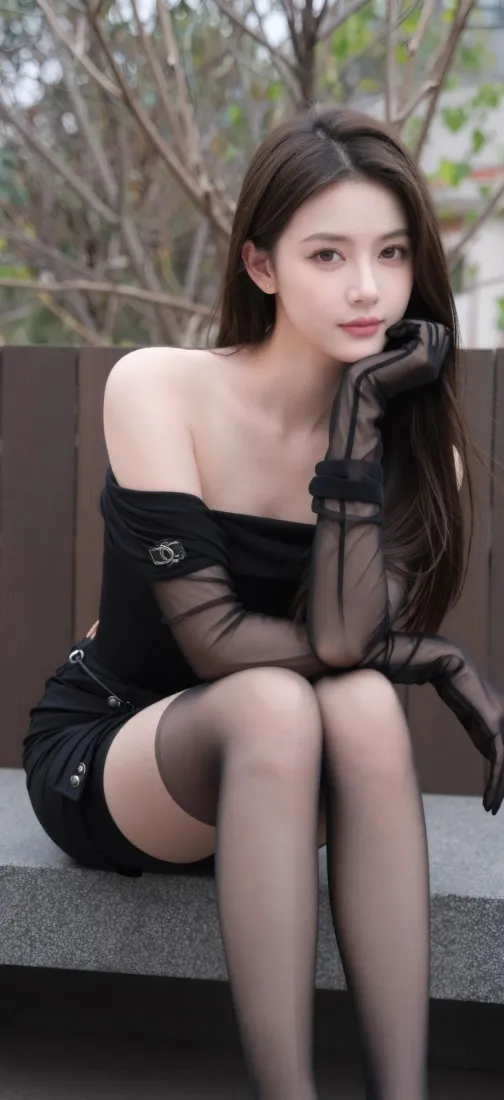 长发美女手机壁纸｜户外背景图片 - 黑丝穿搭「哲风壁纸」