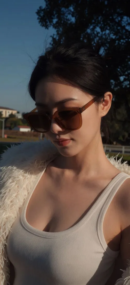 气质美女手机壁纸｜户外背景图片 - 茶色墨镜「哲风壁纸」