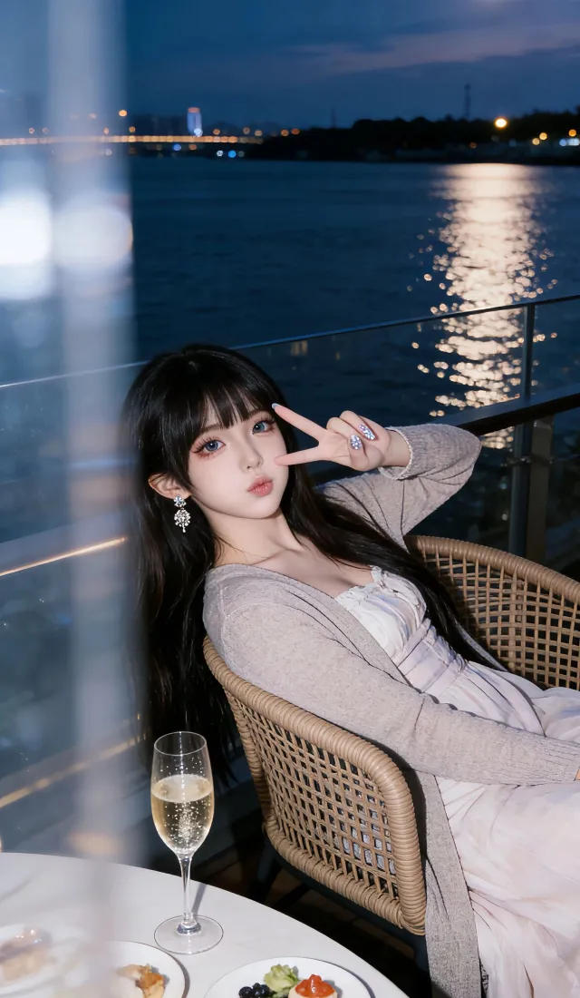 气质长发美女手机壁纸｜江边夜景背景图片 - Ios「哲风壁纸」