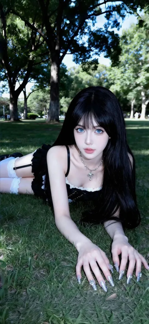 黑发美女手机壁纸｜户外公园背景图片 - 冷艳美女「哲风壁纸」