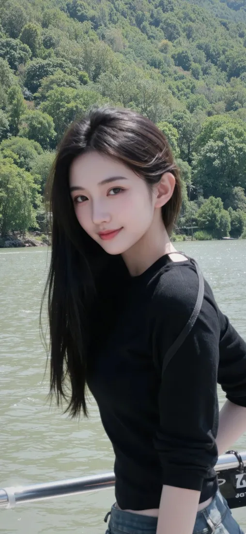 长发美女手机壁纸｜户外背景图片 - 湖边写真「哲风壁纸」