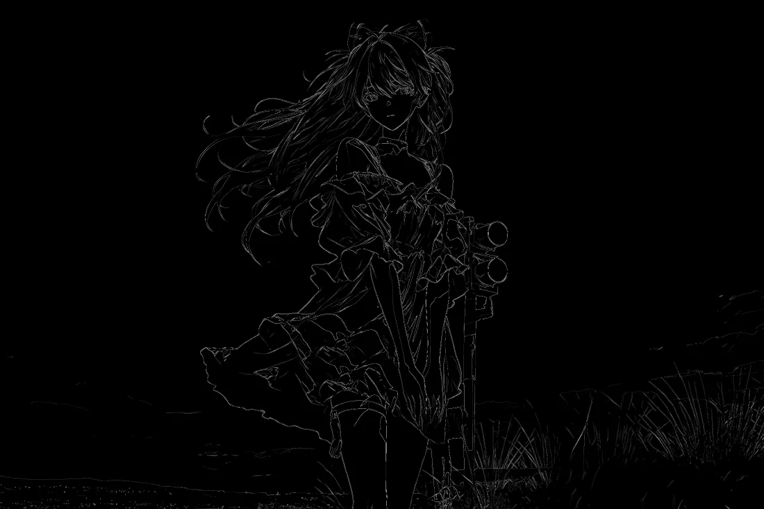 4k暗黑动漫壁纸｜黑色背景图片 - 素描长发人物「哲风壁纸」