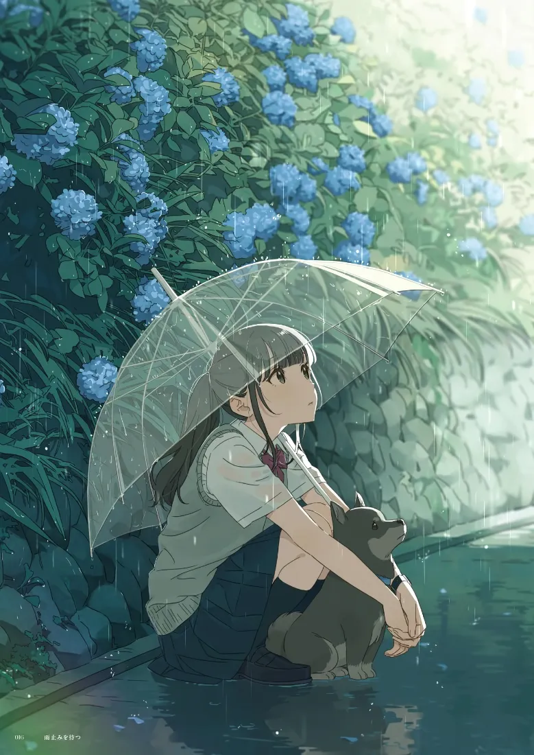 动漫少女手机壁纸｜下雨背景图片 - 学生制服「哲风壁纸」