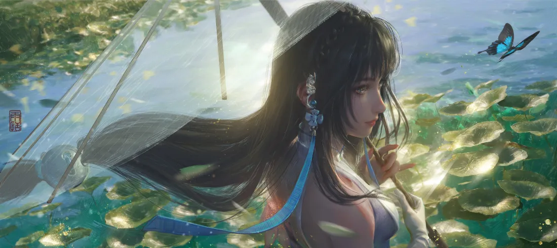 4k古风少女壁纸｜湖边背景图片 - 蓝飘蝴蝶「哲风壁纸」