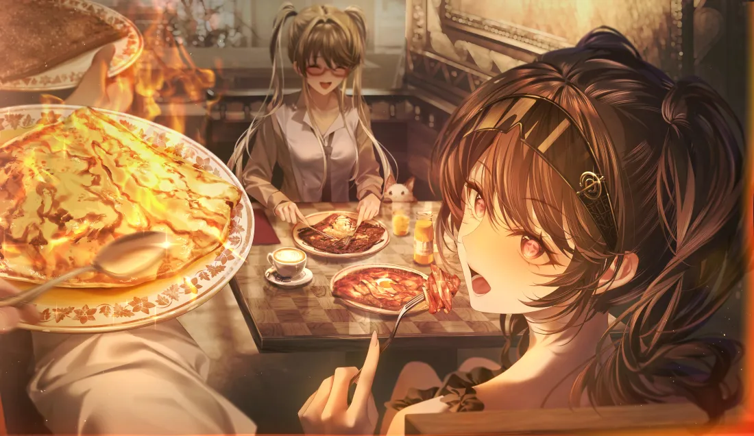 5k二次元少女壁纸｜聚餐背景图片 - 美味披萨「哲风壁纸」