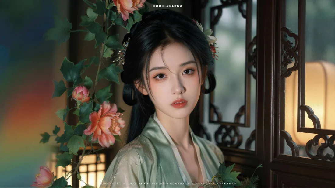 4k古风美女壁纸｜古典庭院背景图片 - 簪花美人「哲风壁纸」