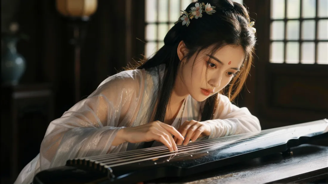 4k古风少女壁纸｜古典背景图片 - 抚琴美人「哲风壁纸」