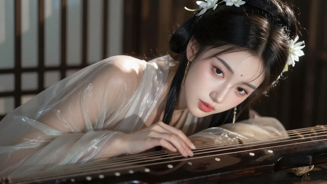 4k古风少女壁纸｜古风室内背景图片 - 古筝美人「哲风壁纸」