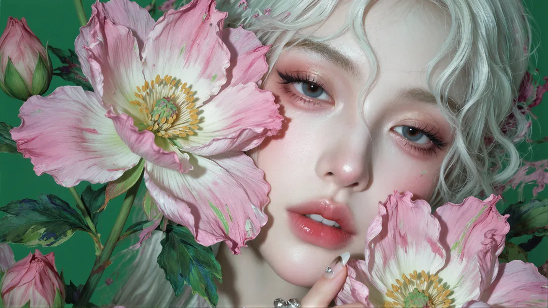 4k古风少女壁纸｜鲜花背景图片 - 银发美人「哲风壁纸」