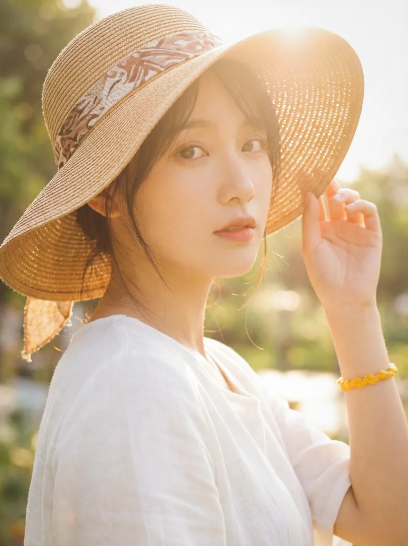 草帽女孩手机壁纸｜户外背景图片 - 阳光下「哲风壁纸」