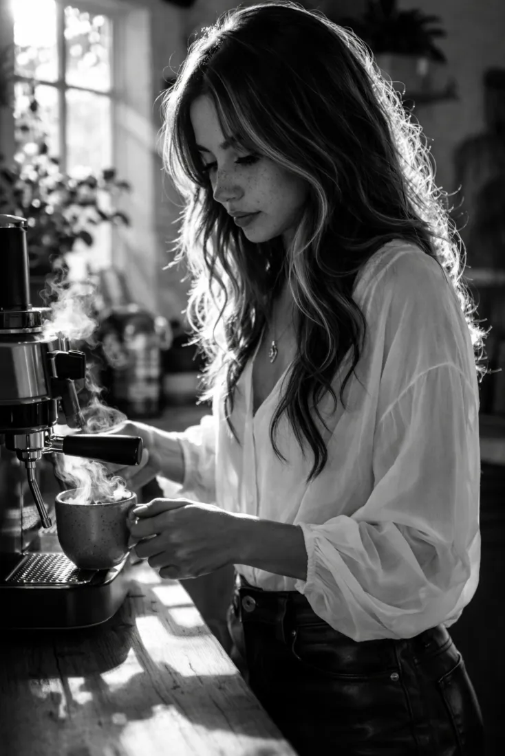 黑白手机壁纸｜居家咖啡背景图片 - 慵懒女生「哲风壁纸」