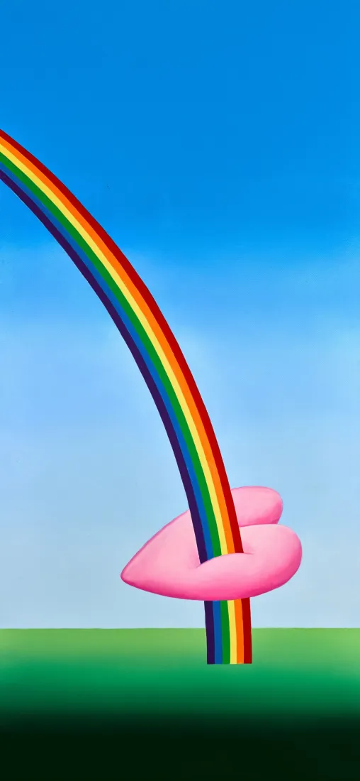 彩虹爱心手机壁纸｜卡通背景图片 - 蓝天草地「哲风壁纸」