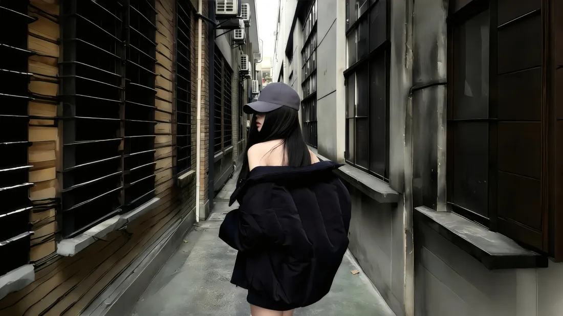 3k氛围感美女壁纸｜老巷背景图片 - 漏肩摆拍「哲风壁纸」