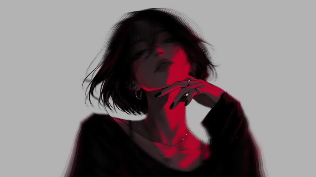 4k氛围感美女壁纸｜极简纯色背景图片 - 红色光影插画「哲风壁纸」