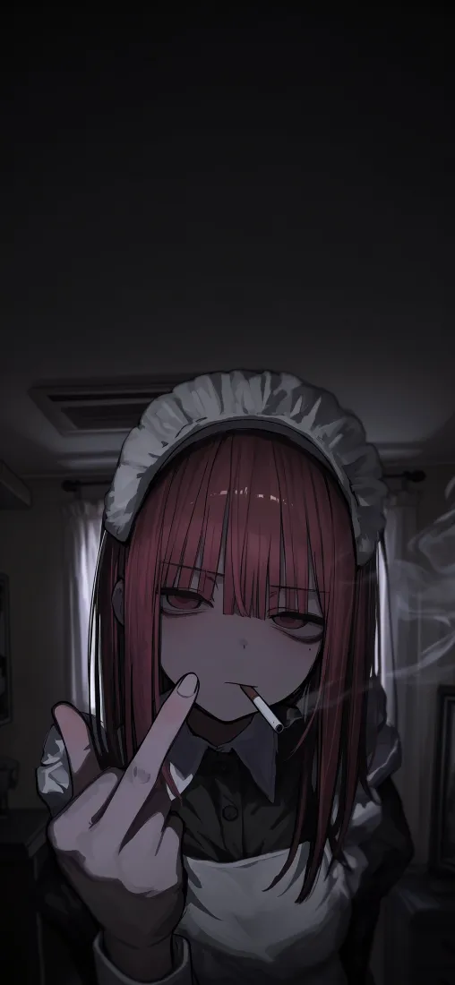 粉发女仆手机壁纸｜暗色背景图片 - 二次元少女「哲风壁纸」