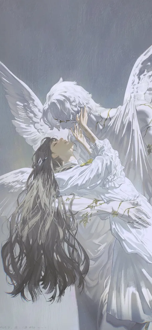 白发双生天使手机壁纸｜空灵氛围感背景图片 - 凋零「哲风壁纸」