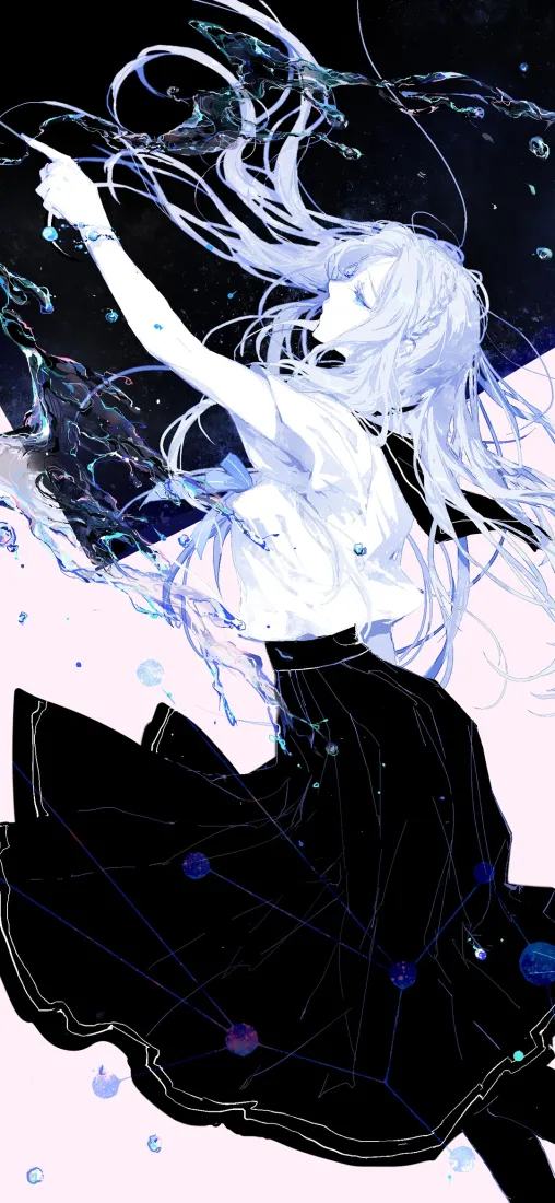 白发星裙手机壁纸｜暗黑背景图片 - 二次元少女「哲风壁纸」
