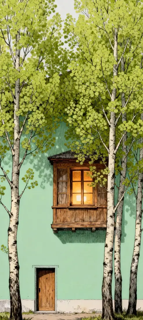 白桦林手机壁纸｜极简背景图片 - 清新绿墙「哲风壁纸」