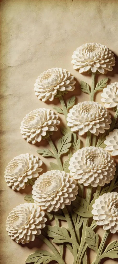 纸雕花卉手机壁纸｜极简背景图片 - 复古白花「哲风壁纸」