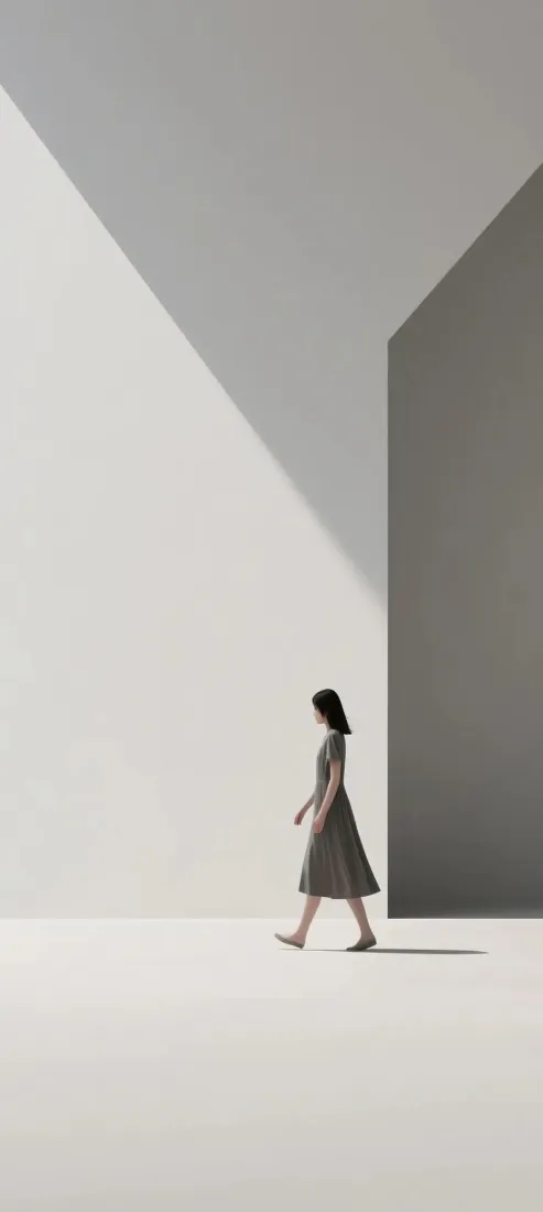 极简人物手机壁纸｜高级灰背景图片 - 行走女性「哲风壁纸」