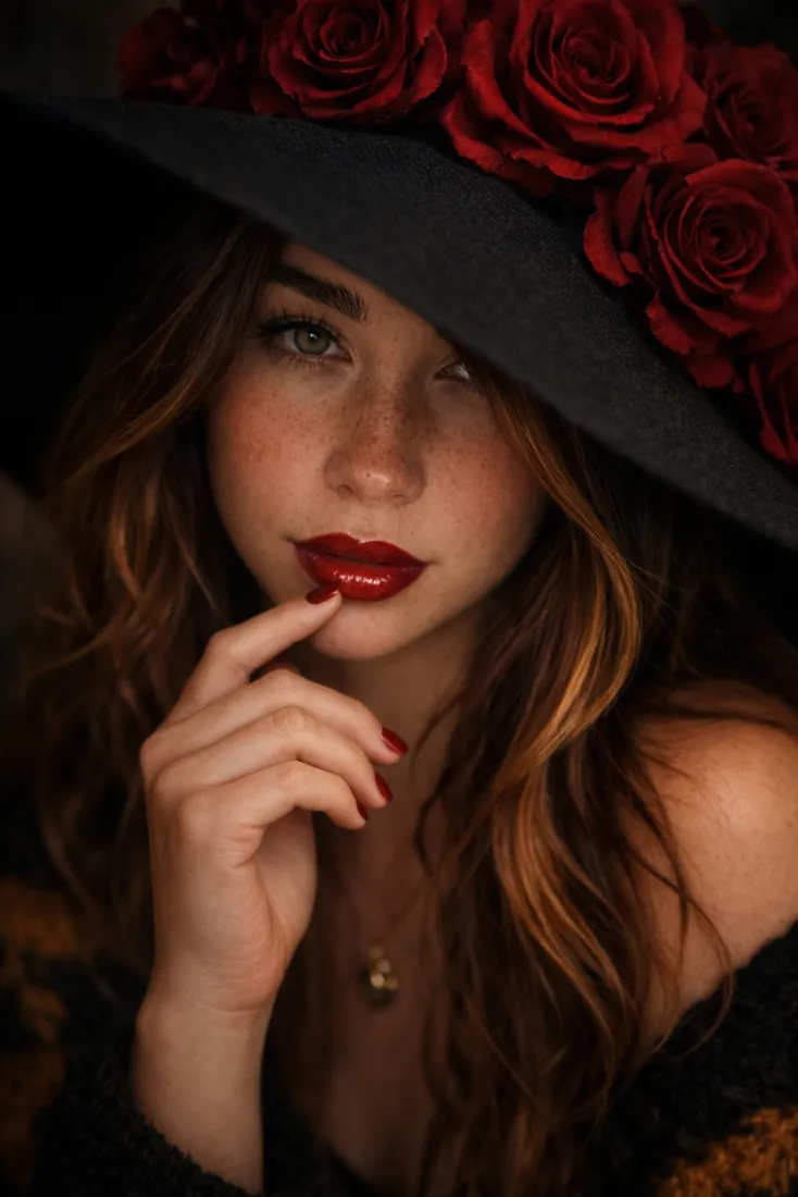 黑帽红唇手机壁纸｜氛围感背景图片 - 暗黑御姐「哲风壁纸」