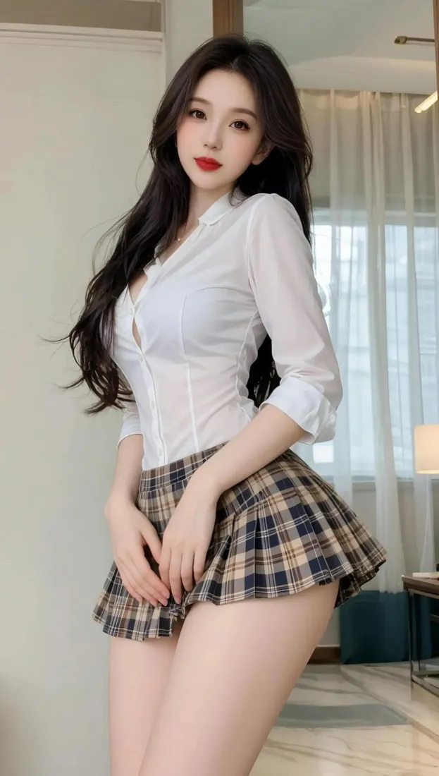 美女手机壁纸｜室内背景图片 - 学院风穿搭「哲风壁纸」