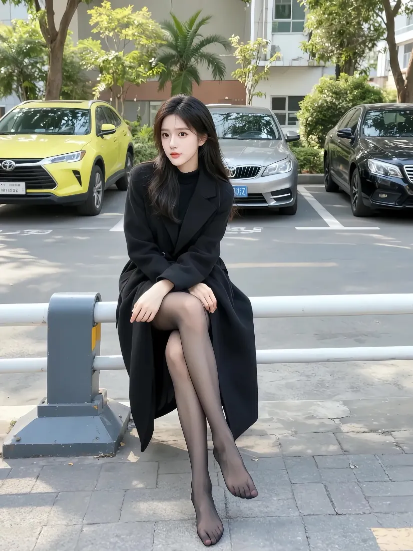 黑丝御姐手机壁纸｜户外停车场背景图片 - 气质长发「哲风壁纸」