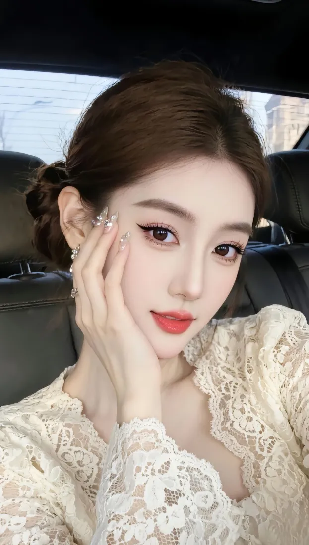 气质美女手机壁纸｜车内自拍背景图片 - 精致蕾丝「哲风壁纸」