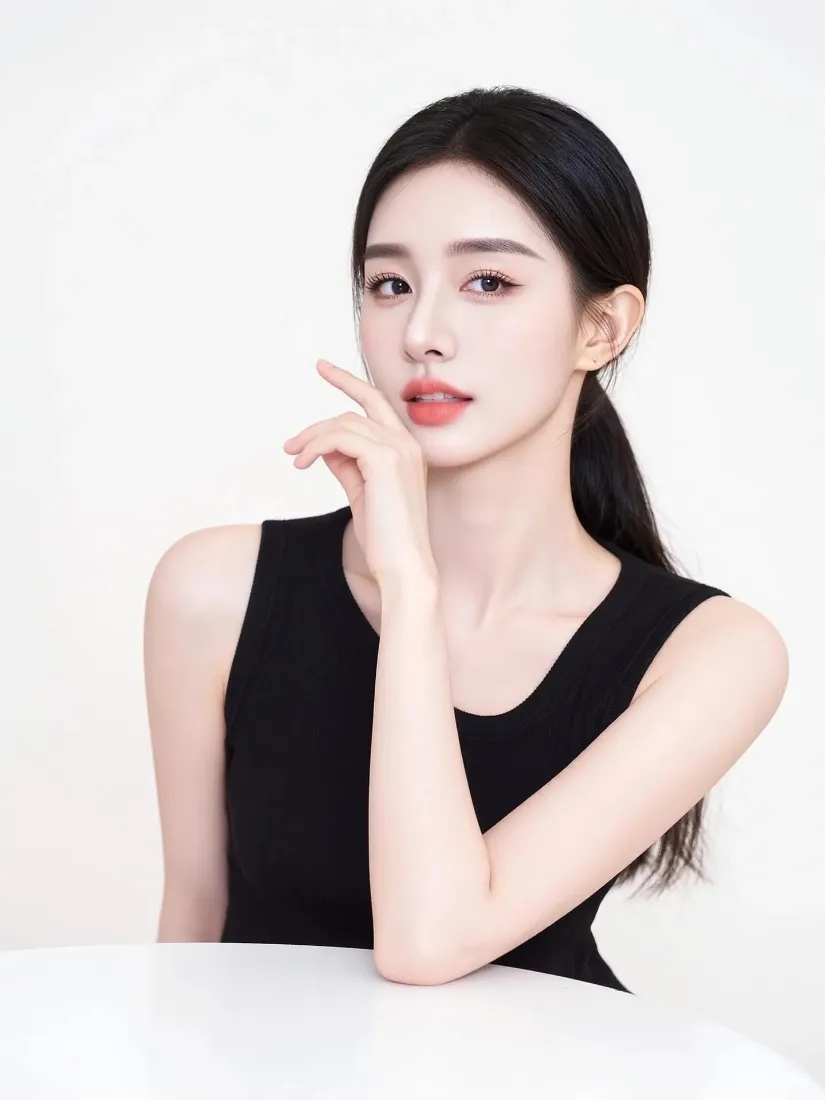 气质美女手机壁纸｜纯色背景图片 - 干练女生「哲风壁纸」