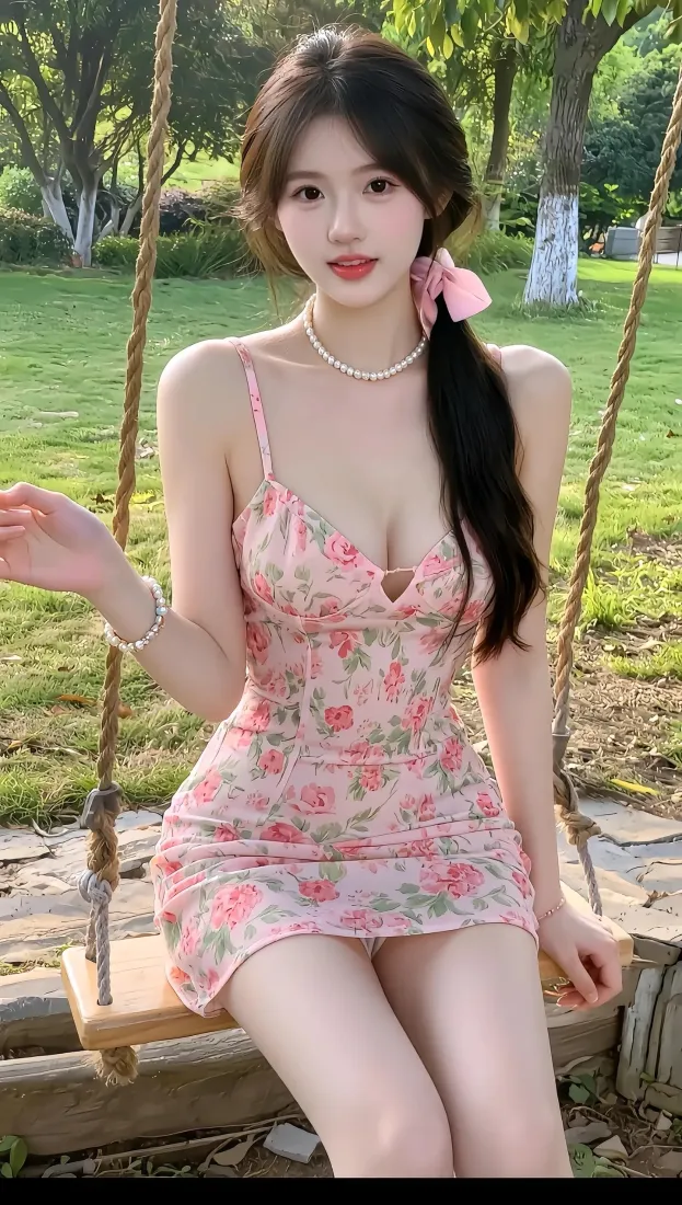 碎花裙美女手机壁纸｜户外公园背景图片 - 清新「哲风壁纸」