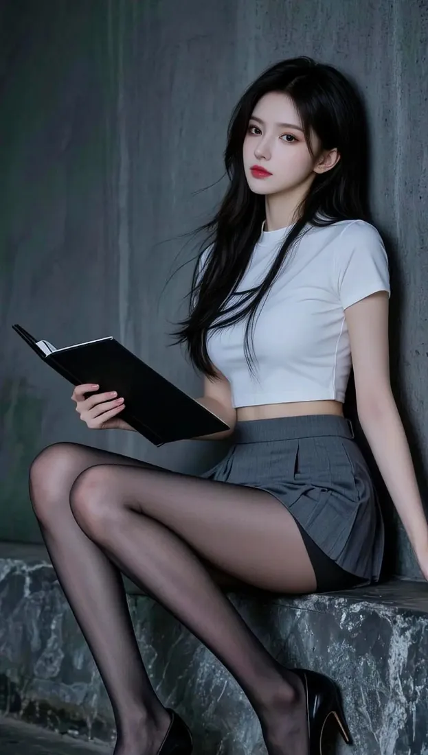 职场御姐手机壁纸｜高级灰背景图片 - 黑丝穿搭「哲风壁纸」