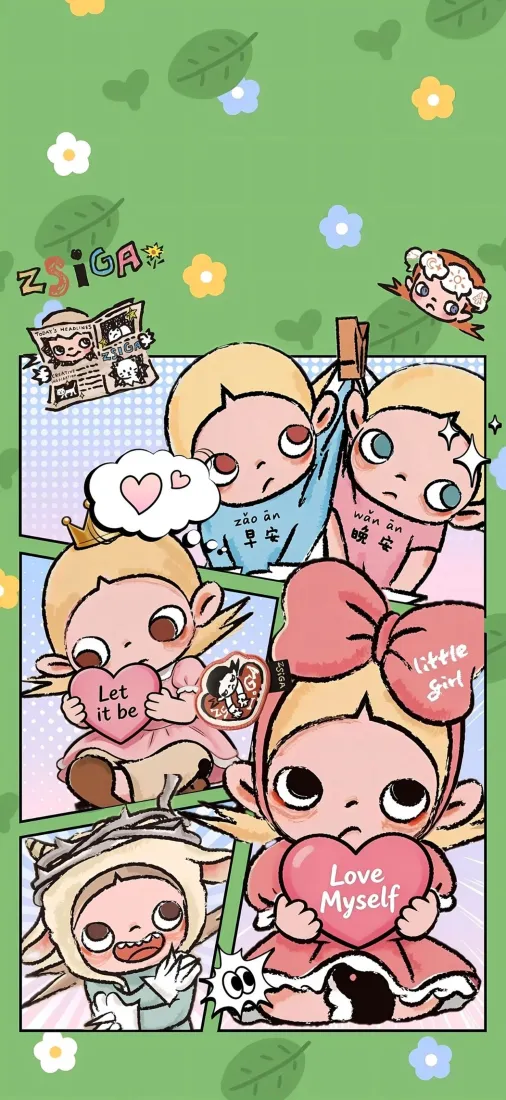 泡泡玛特手机壁纸｜插画背景图片 - 可爱甜心少女「哲风壁纸」