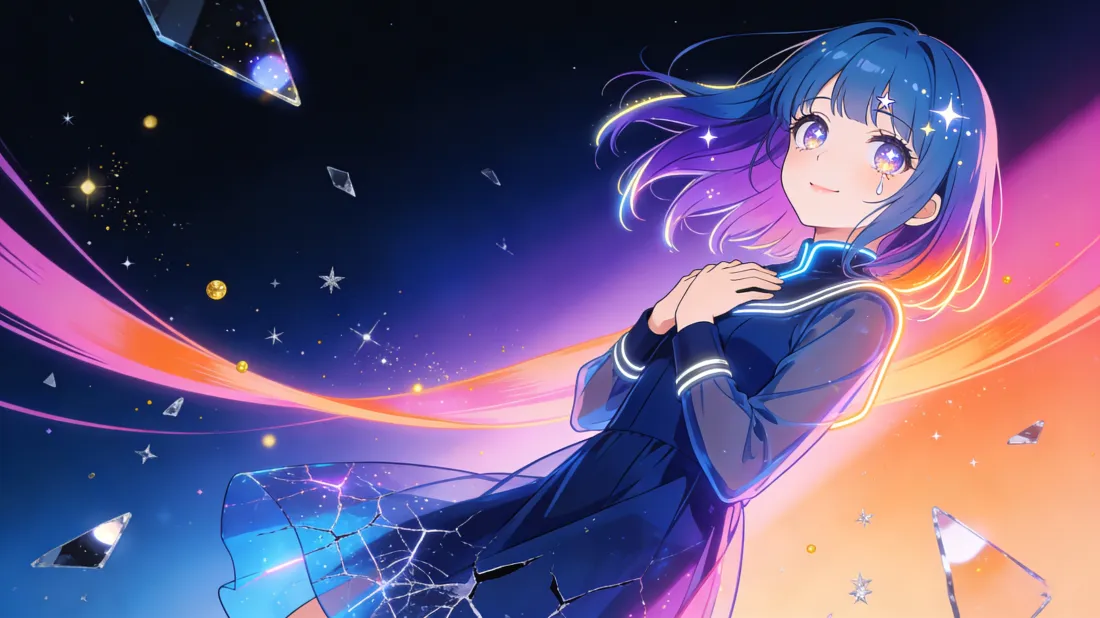 3k星空少女壁纸｜赛博朋克背景图片 - 蓝发紫瞳少女「哲风壁纸」