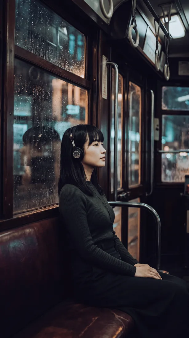 耳机少女手机壁纸｜公交车背景图片 - 氛围感拍照「哲风壁纸」