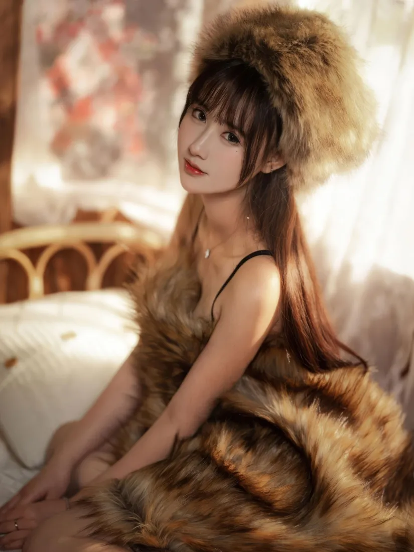 毛绒美女手机壁纸｜写真背景图片 - 复古暖调氛围感「哲风壁纸」