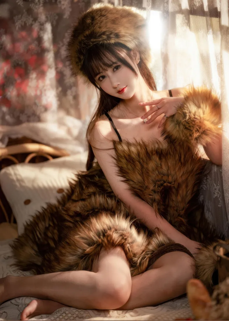 毛绒美女手机壁纸｜暖调背景图片 - 氛围感写真「哲风壁纸」