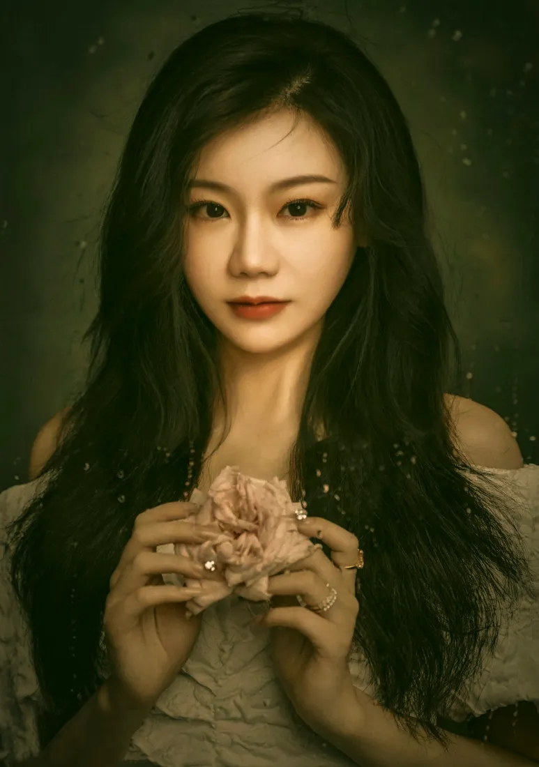 黑发美女手机壁纸｜复古暗调背景图片 - 玫瑰「哲风壁纸」