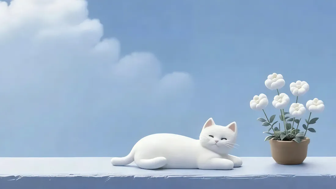6k白猫壁纸｜清新简约背景图片 - 治愈盆栽白花「哲风壁纸」