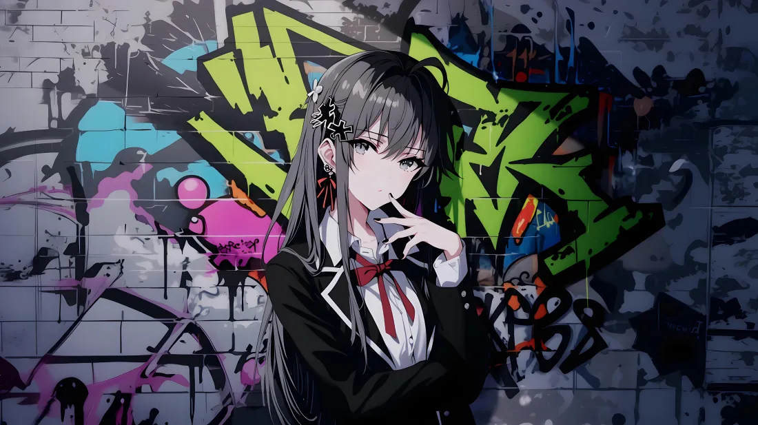4k动漫少女壁纸｜涂鸦墙背景图片 - 街头风「哲风壁纸」