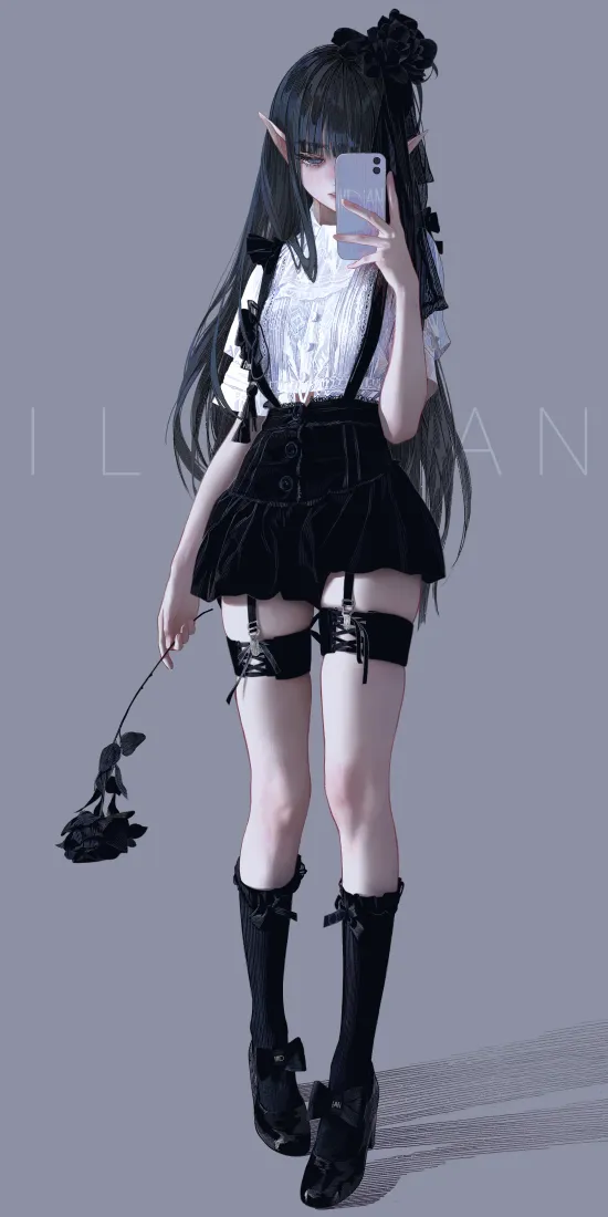 精灵少女手机壁纸｜简约背景图片 - 暗黑穿搭「哲风壁纸」